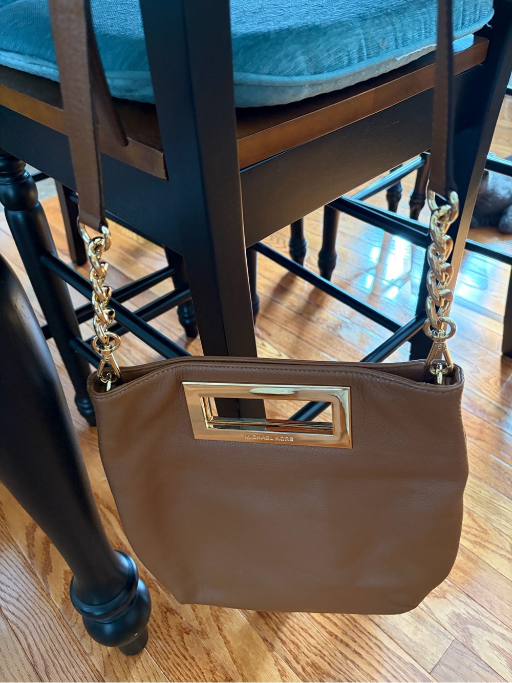 Michael Kors Tan Leather Crossbody with Gold Chain Detail